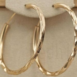 18k Yellow Gold Diamond Cut Hoop Earrings